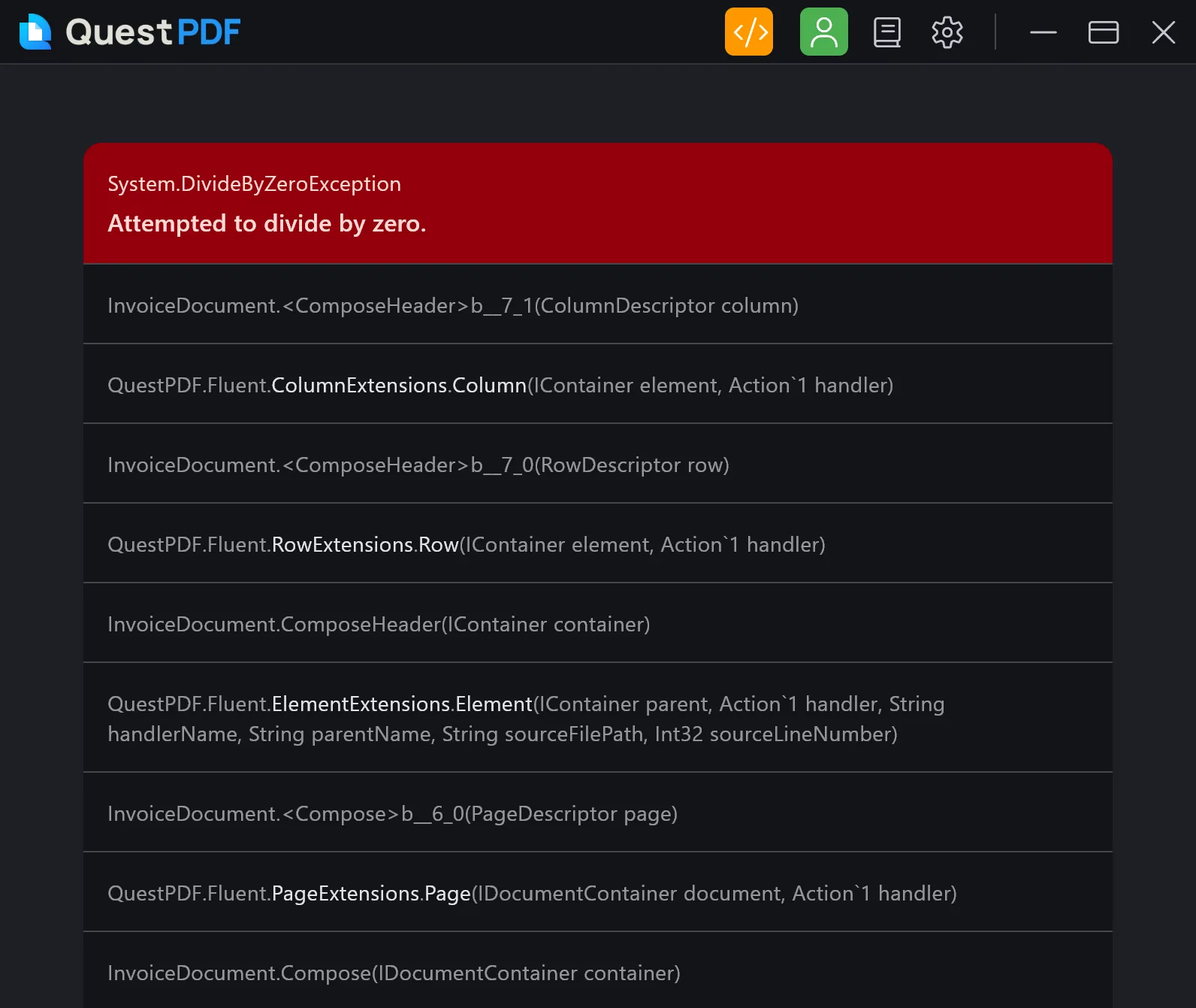 Runtime exception visualization