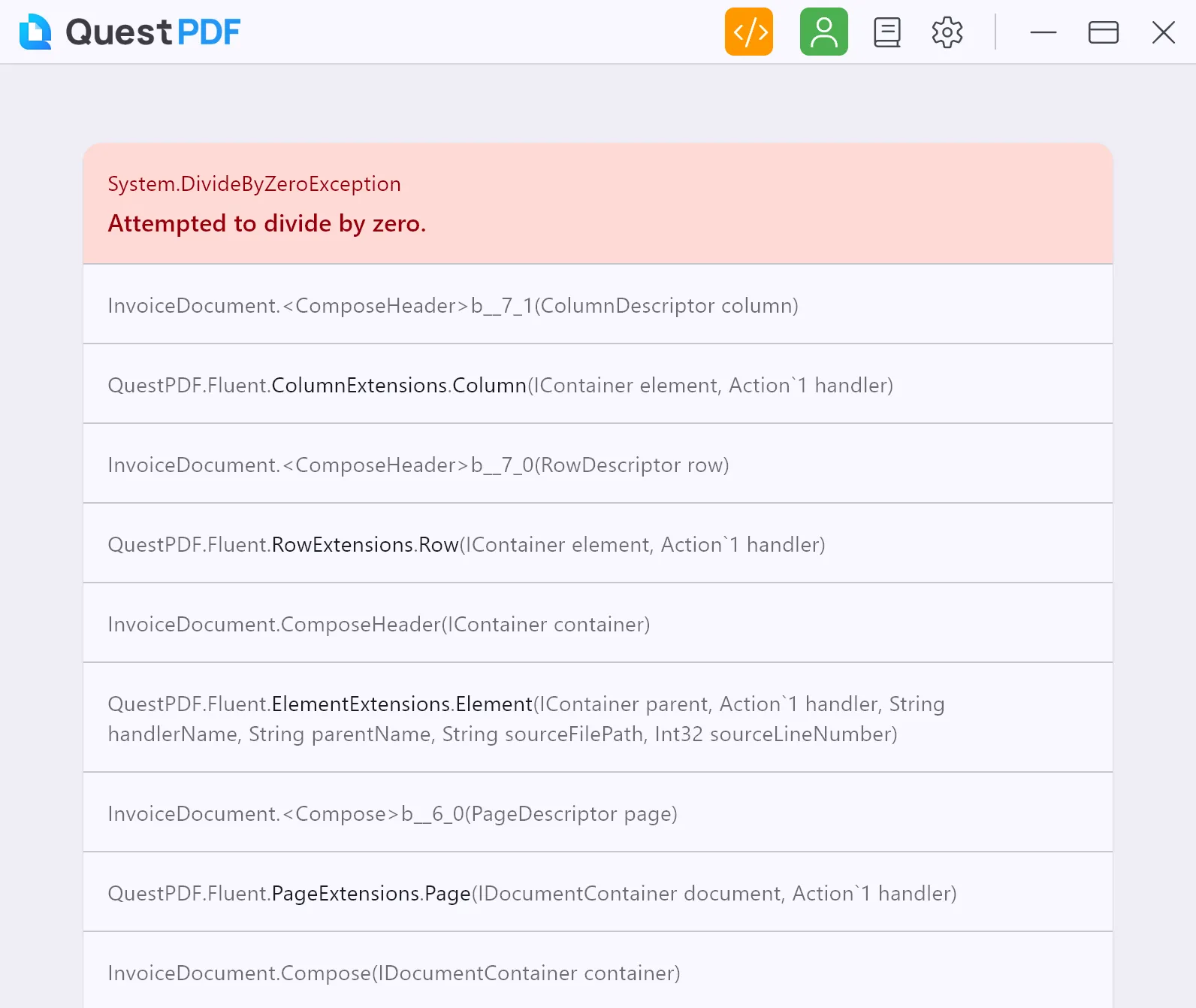 Runtime exception visualization