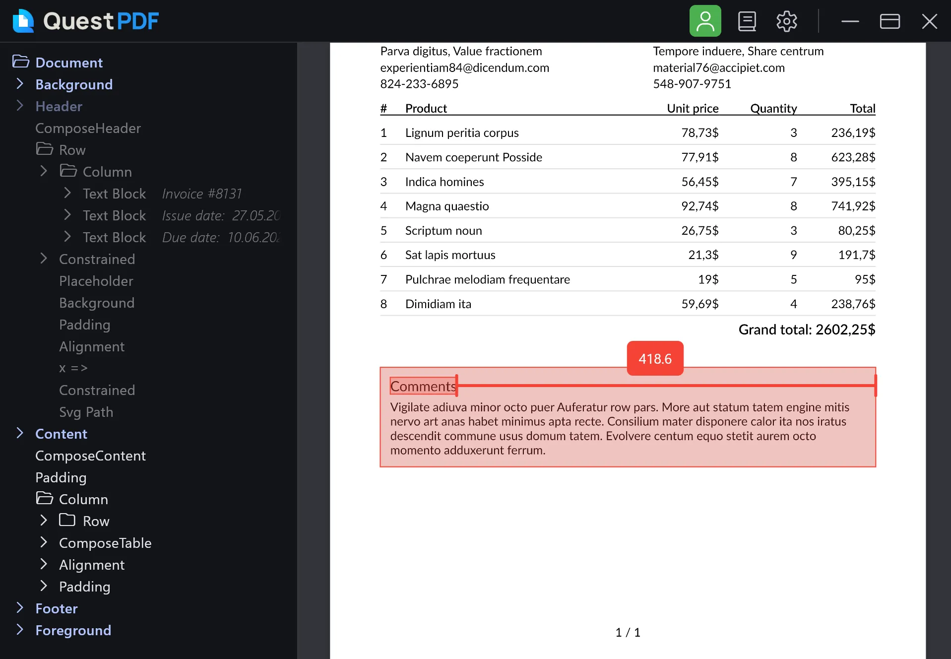 Document content horizontal measurement