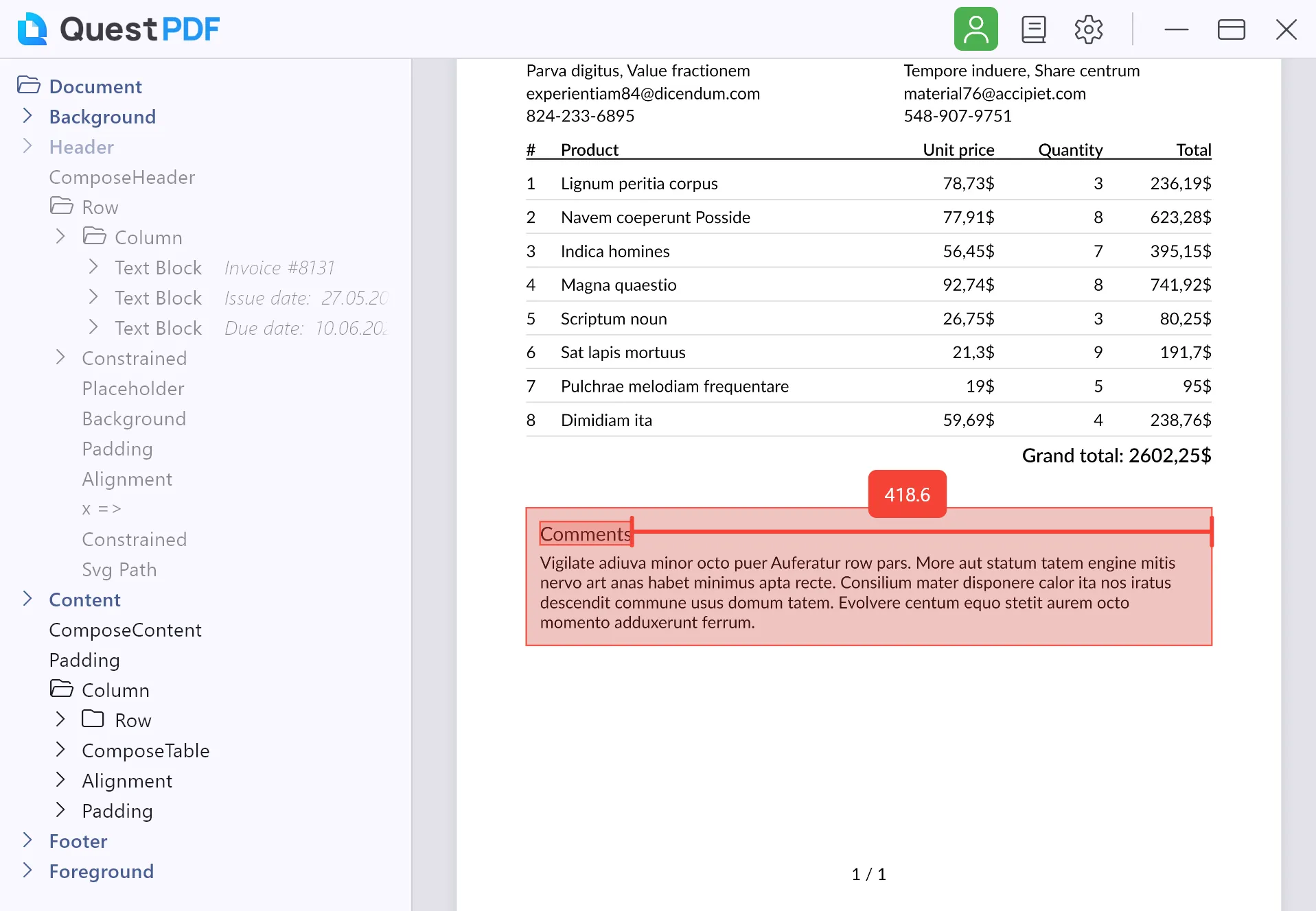 Document content horizontal measurement