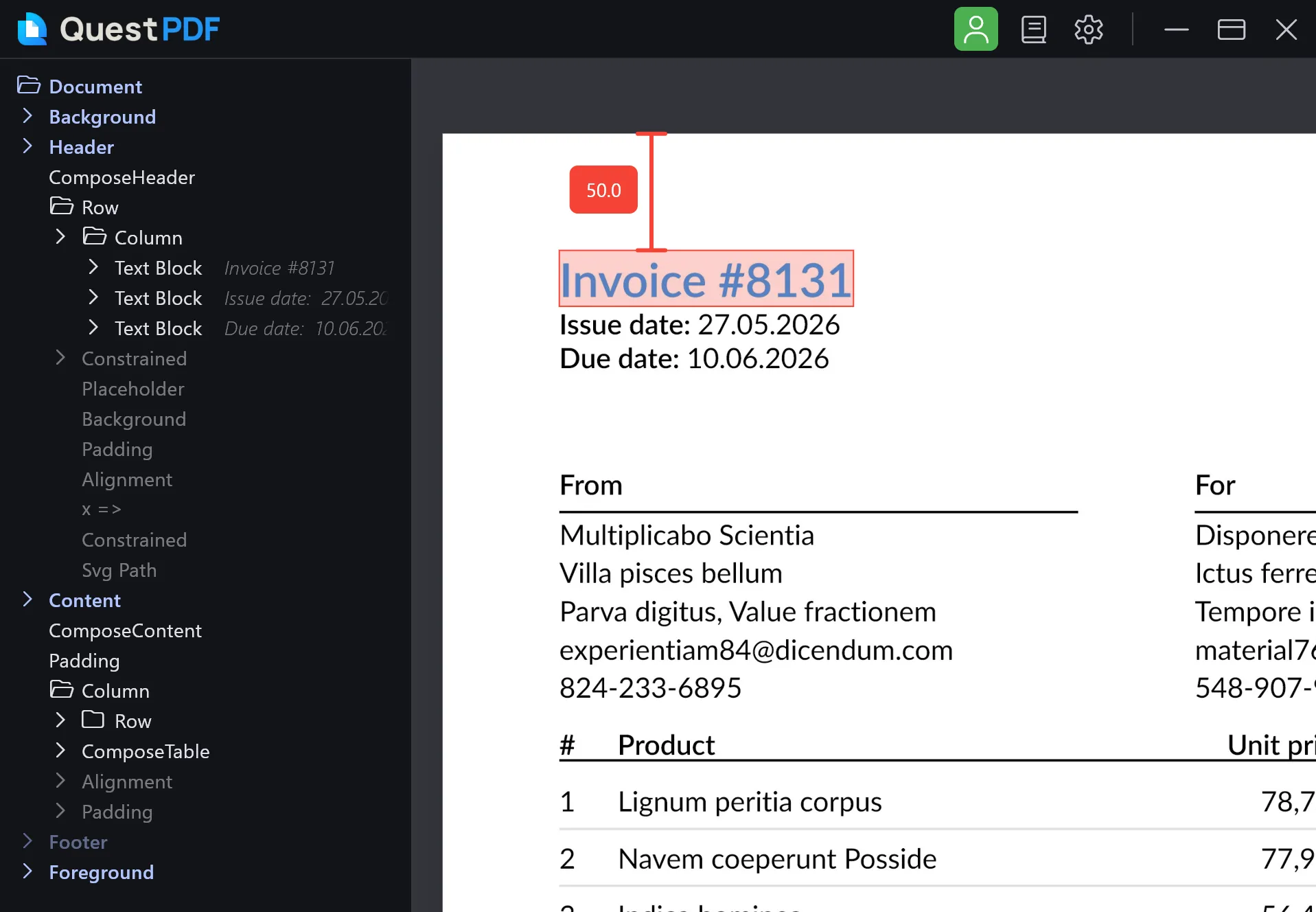 Document content vertical measurement