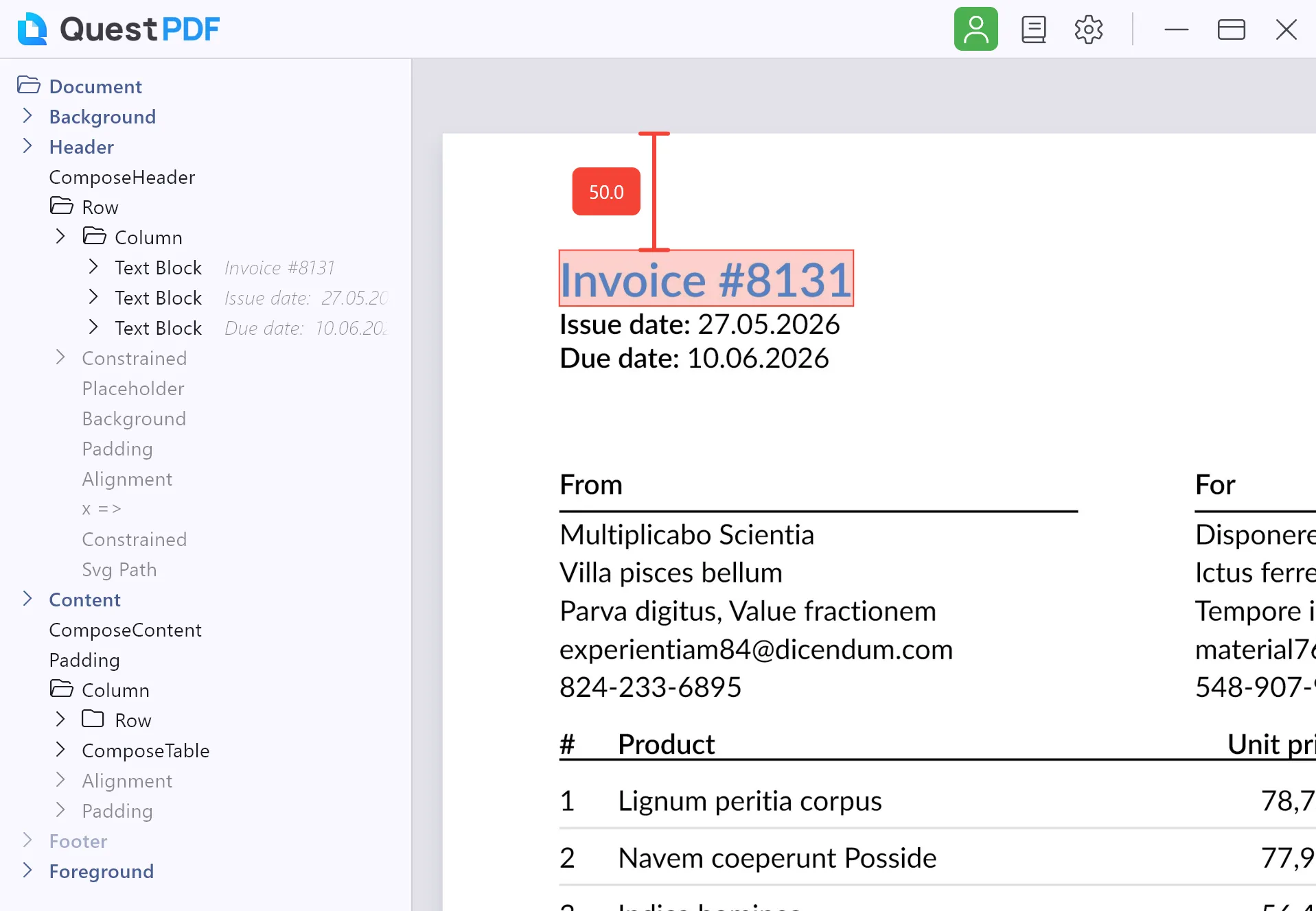 Document content vertical measurement