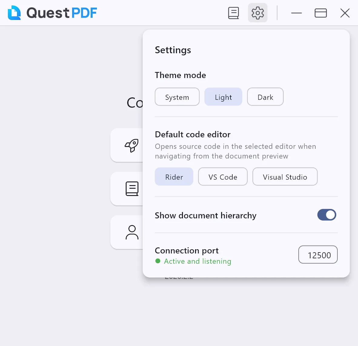 Settings page